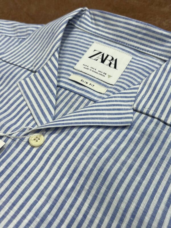 Men’s Half Sleeve Cuban Collar Shirt Blue Stripe