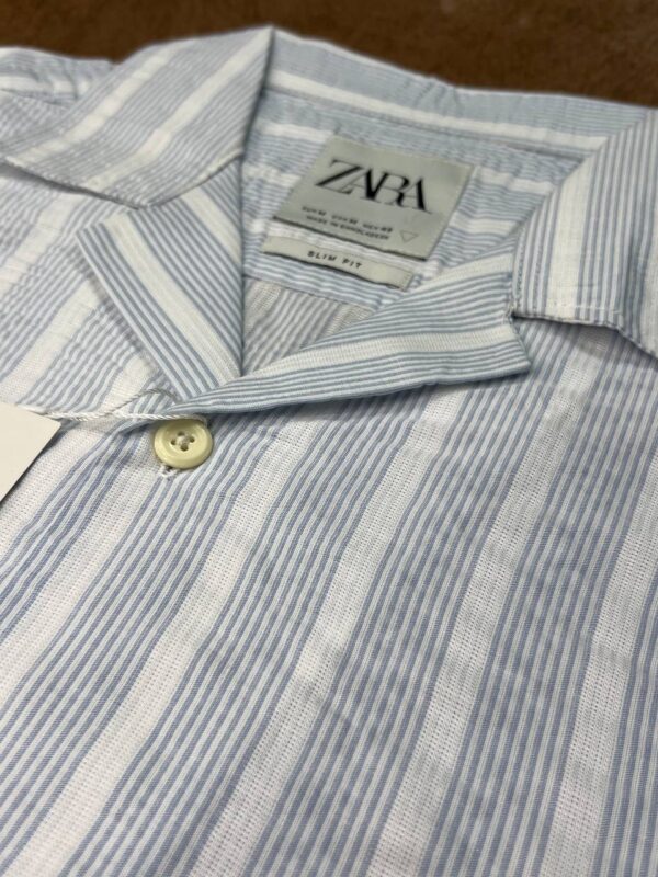 Cuban Collar Premium Half Sleeve Shirt (White + Blue) - Zara