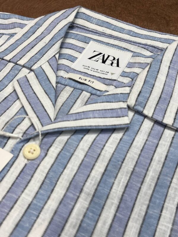 Cuban Collar Premium Half Sleeve Shirt (White + Blue) - Zara