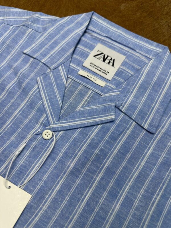 Cuban Collar Premium Half Sleeve Shirt (Blue) - Zara