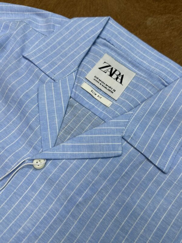 Cuban Collar Premium Half Sleeve Shirt (Blue Stripe) - Zara