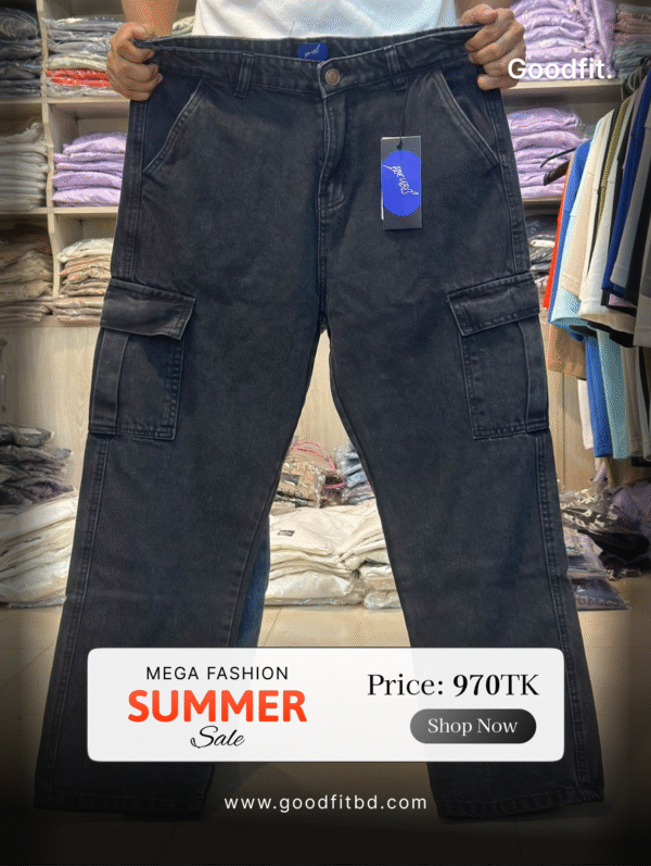 Jet Black Men’s Premium Baggy Cargo Jeans