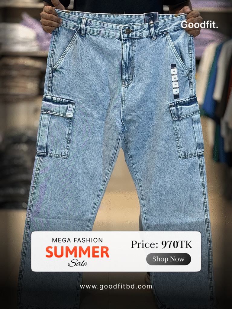 Men’s Premium Baggy Cargo Jeans Relaxed Fit Street Style 13oz Heavy Denim