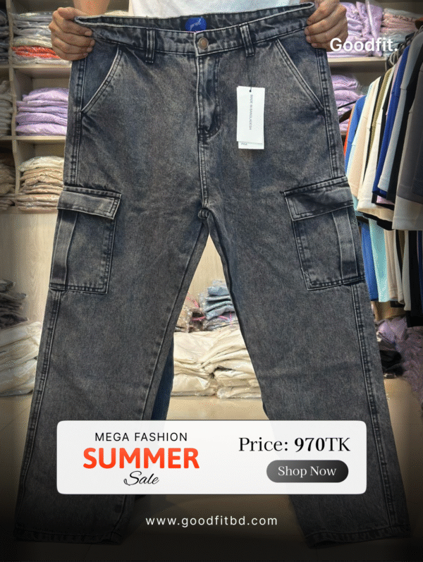Men’s Premium Baggy Cargo Jeans Pant (Faded Black)