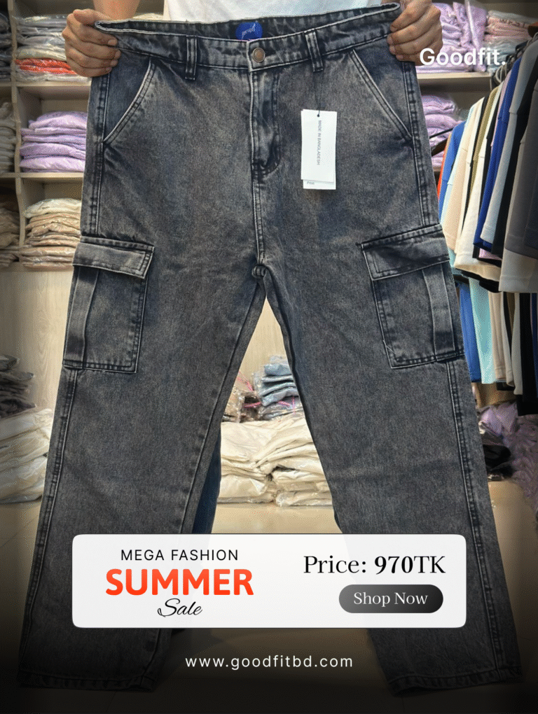 Men’s Premium Baggy Cargo Jeans Pant (Faded Black)