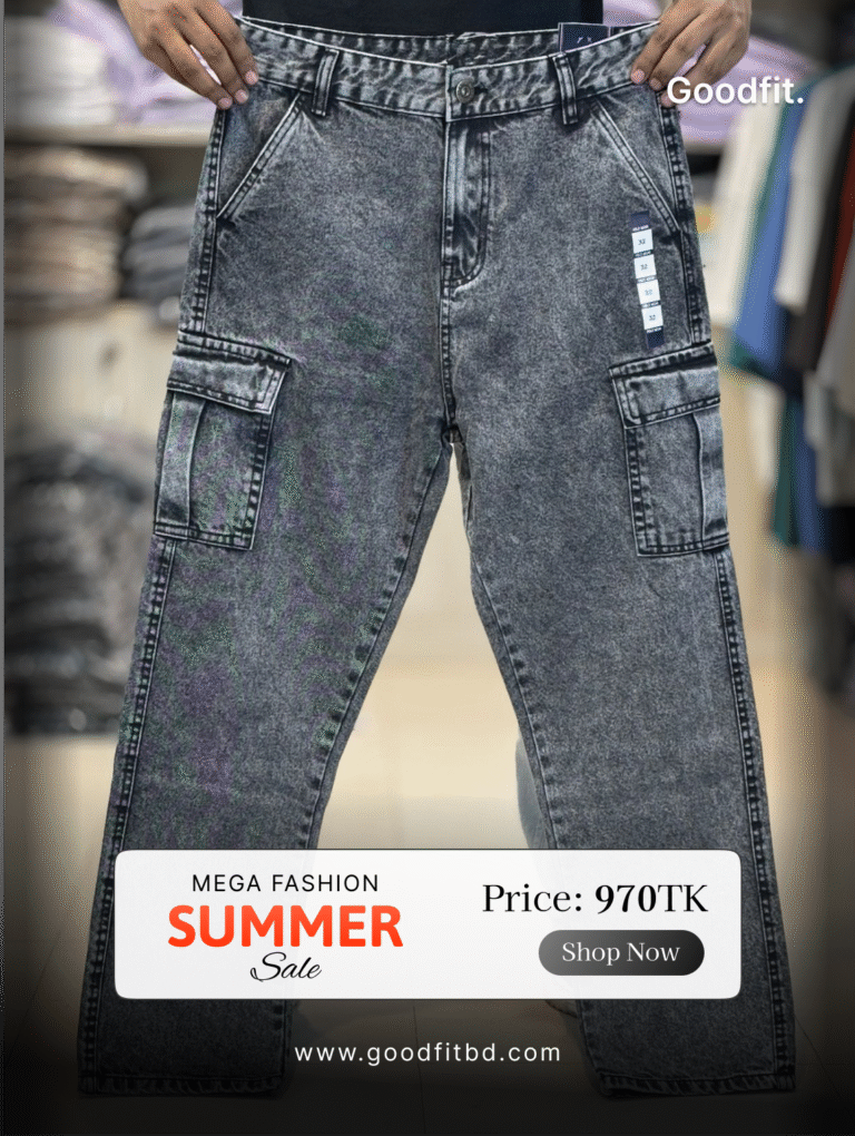 Men’s Premium Baggy Cargo Jeans Pant (Acid Wash Charcoal)
